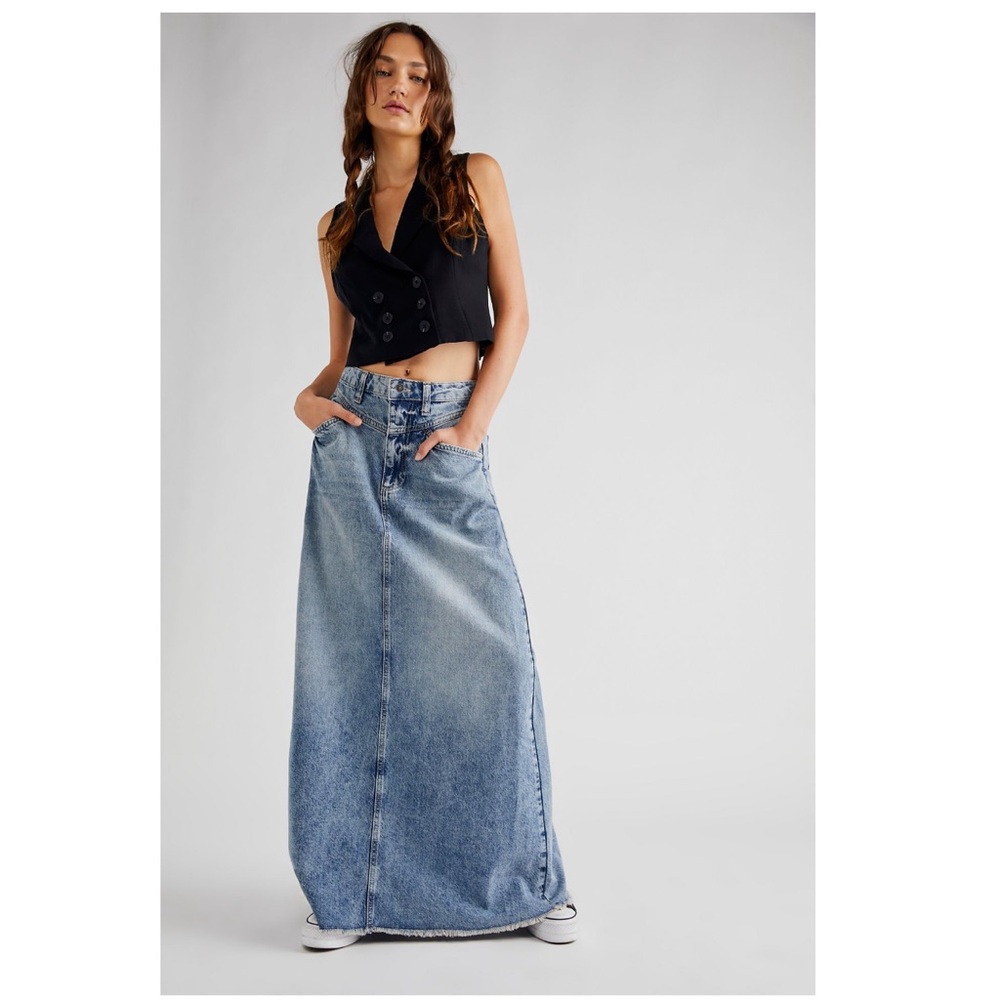 NWOT Free People Come As You Are Denim Maxi Skirt